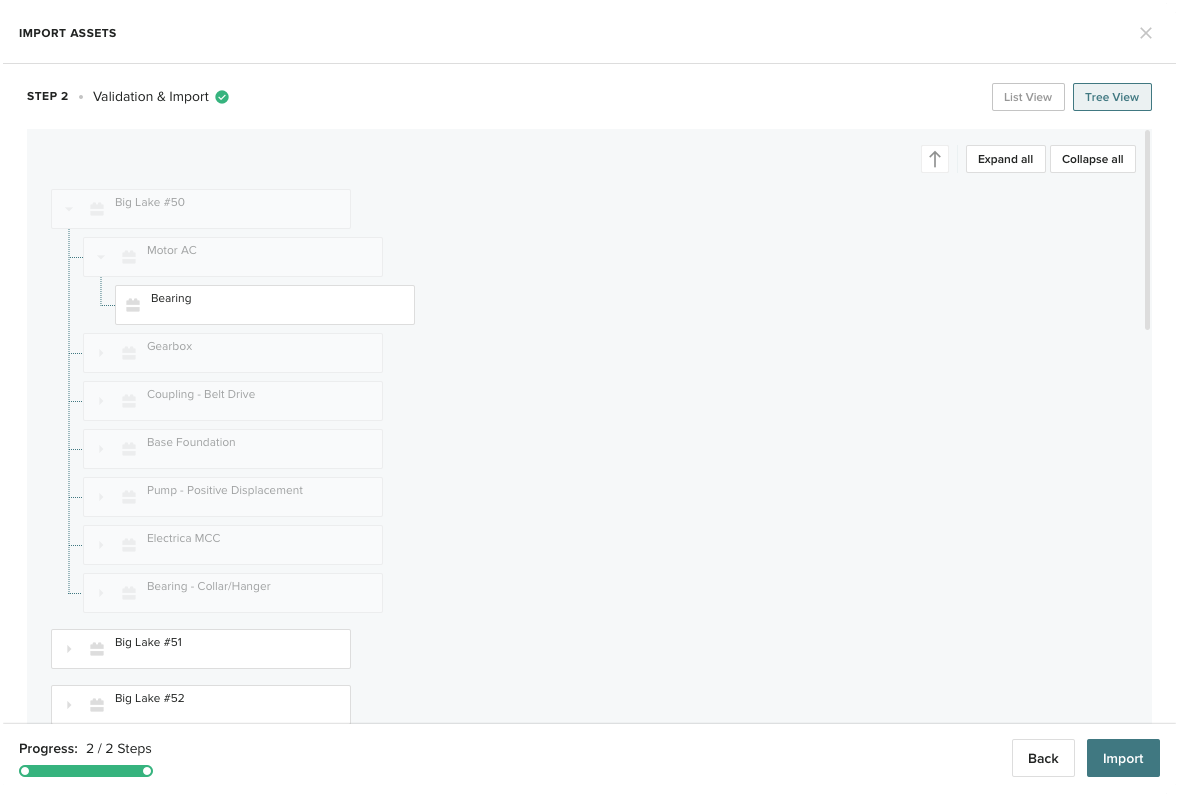 Tree View of Assets in CSV File before Import